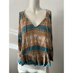 Dharma Floral Farm Rustic Fairy Peasant Top Size m/L Boho Whimsical Orange Green